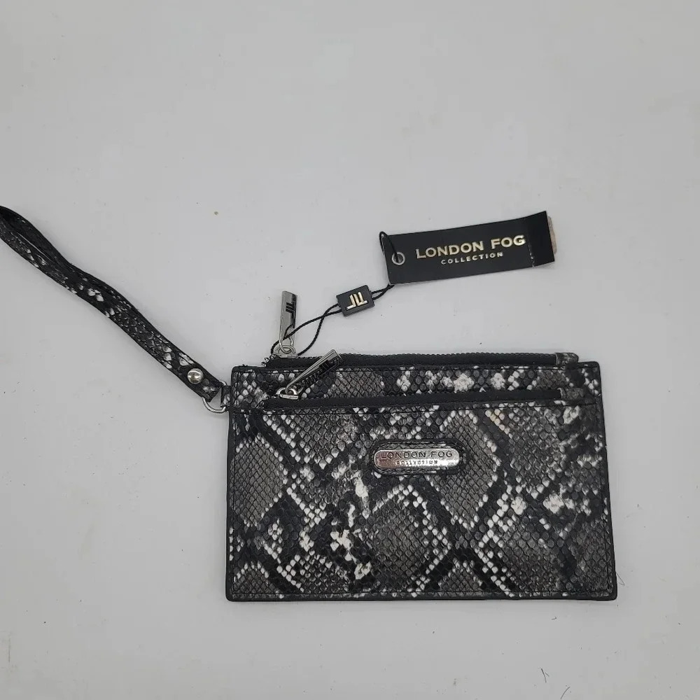 NWT London Fog DANICA Python Womens Wristlet Double Pouch Snake Black White